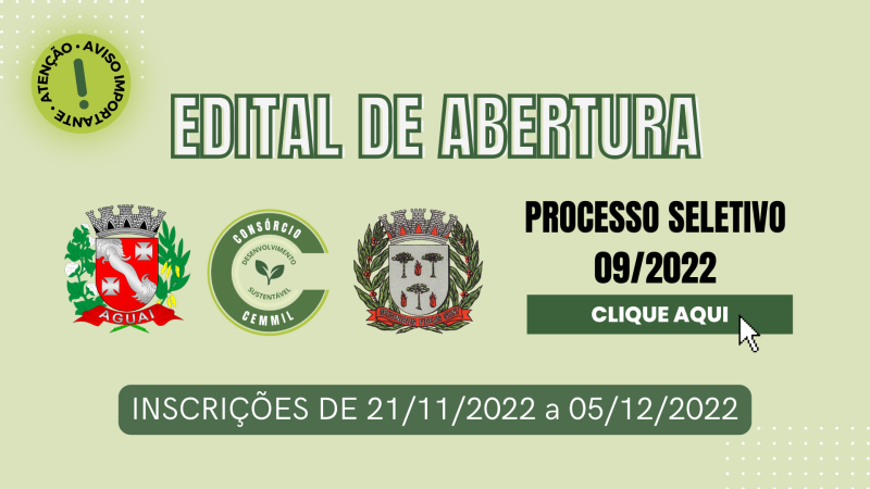 Edital de Abertura de Inscrições - Aguaí e Espirito Santo do Pinhal - Processo 09.2022